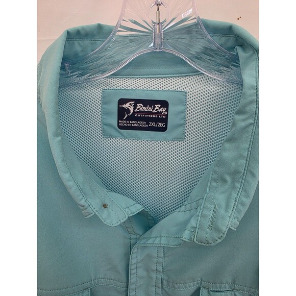 Bimini Bay Fishing Shirt Men"s Size 2XL Long Sleeve Vented Aqua Casual - Picture 2 of 8